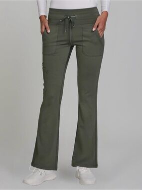 Nautica Flare Open Bottom Yoga Scrub Pants Olive Green M Lightweight Cargo EUC